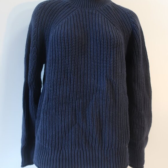 Womens J. Crew Navy Blue Mock Neck Chunky Knit Sweater L - Picture 4 of 8